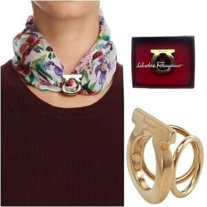 Salvatore Ferragamo Gancini Gold Scarf Ring Iconic Timeless Style NWOT